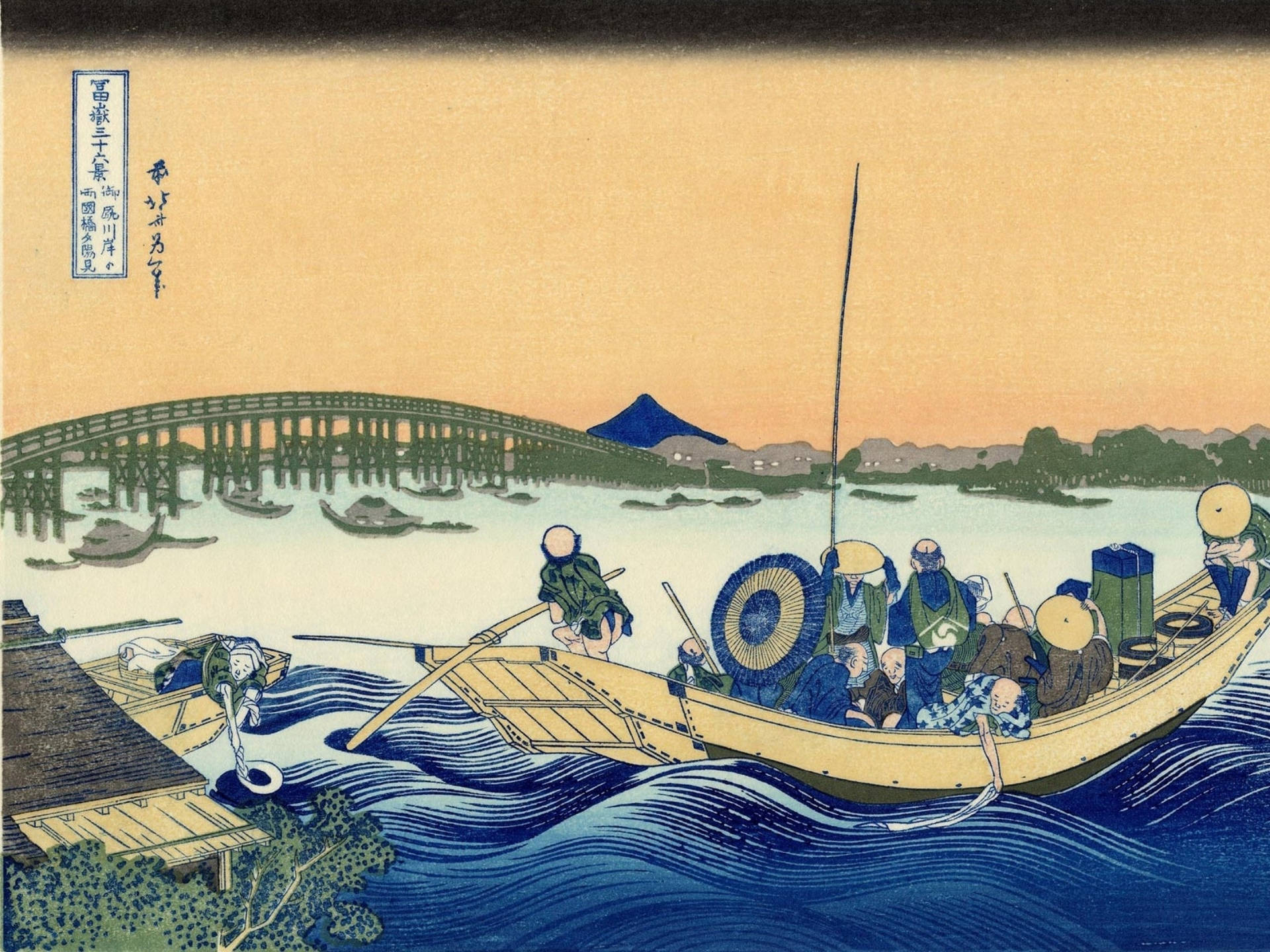 Sailing Boat Japanese Art Background