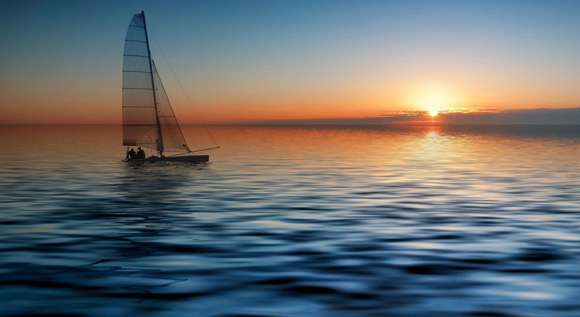 Sailing On Sunset Seas Wallpaper