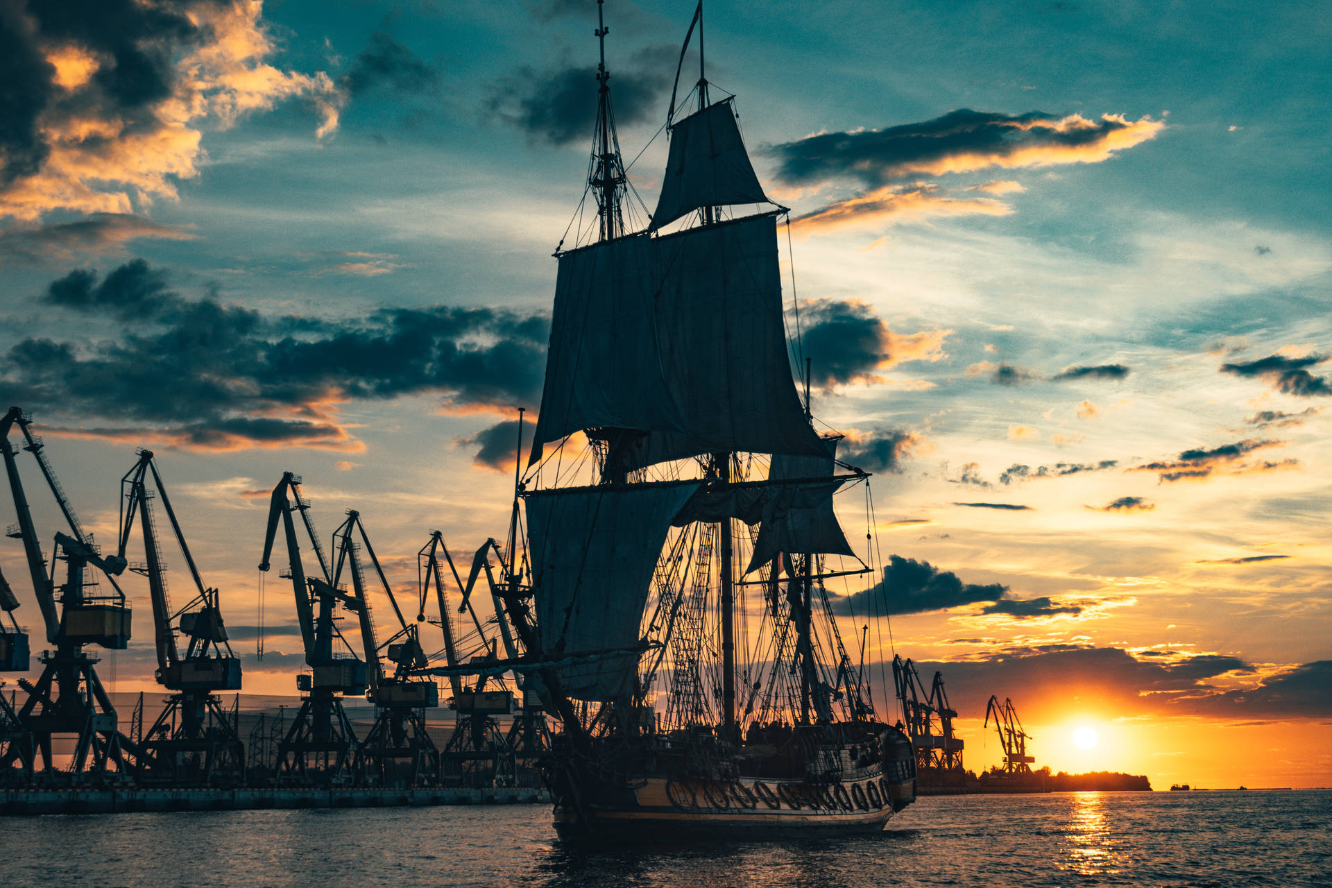 Sailing Pirate Ship Silhouette Wallpaper