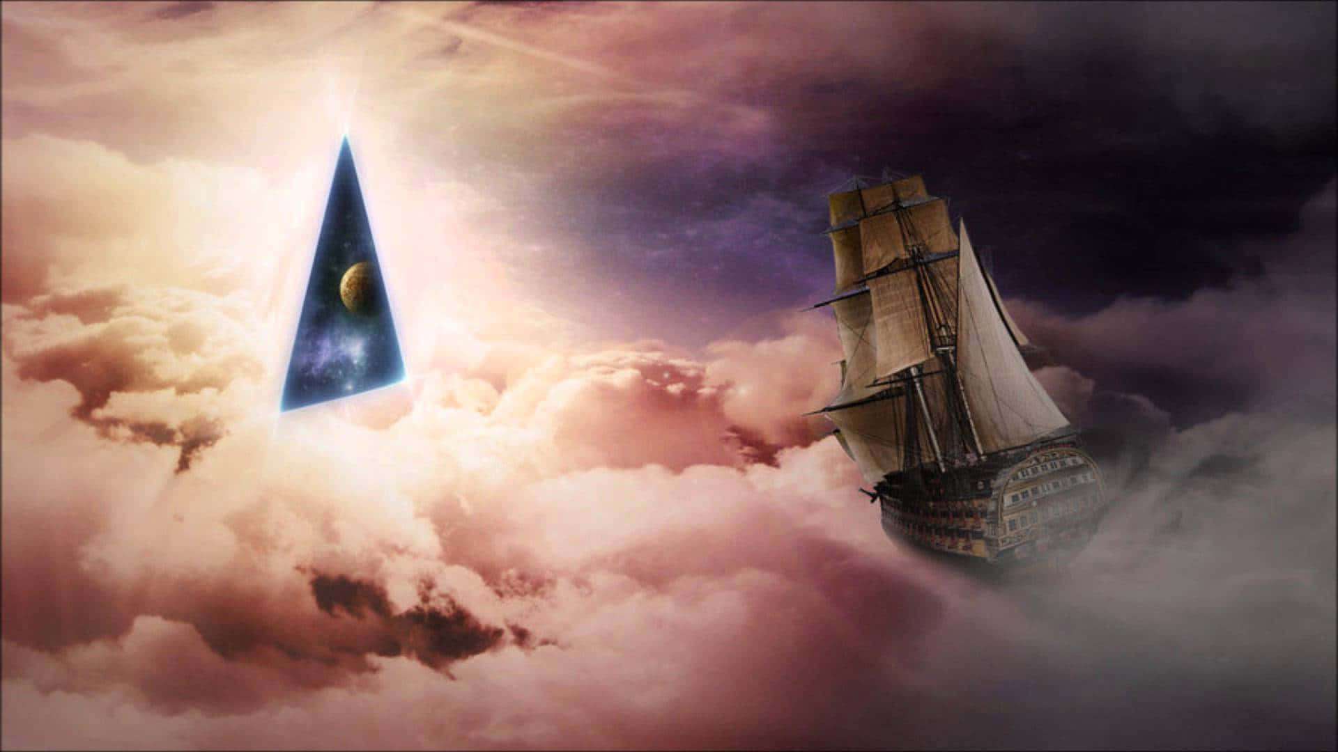 Sailing Ship Among Cloudswith Space Portal Wallpaper