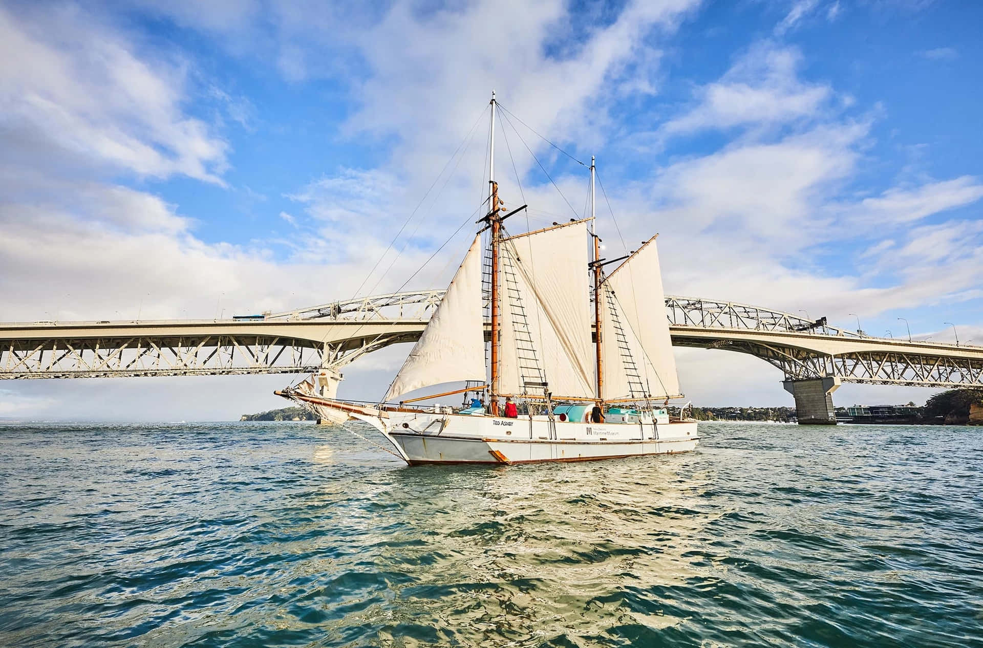 Sailing Ship Auckland Harbour Bridge Wallpaper