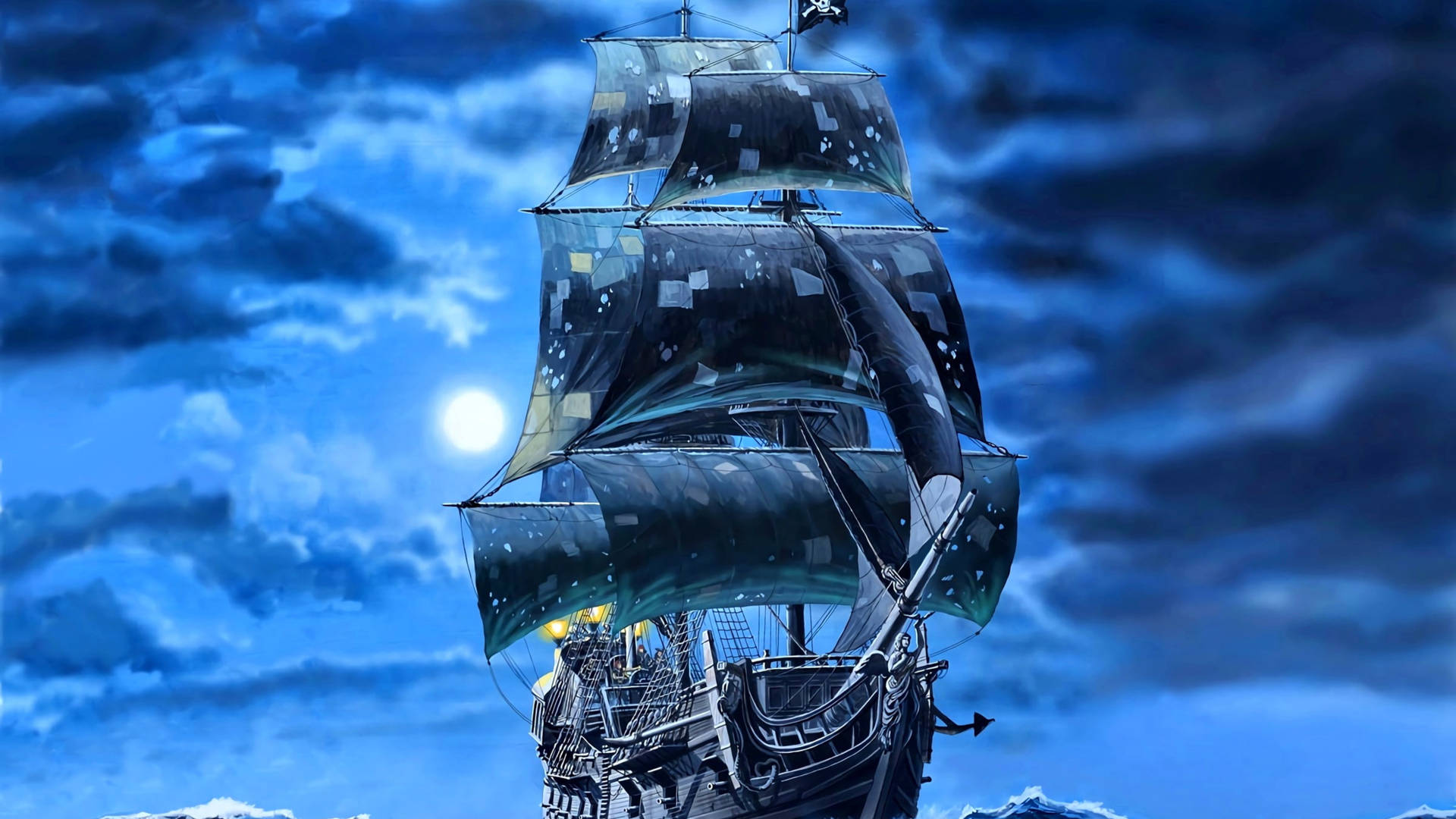 Sailing Ship Blue Night Wallpaper