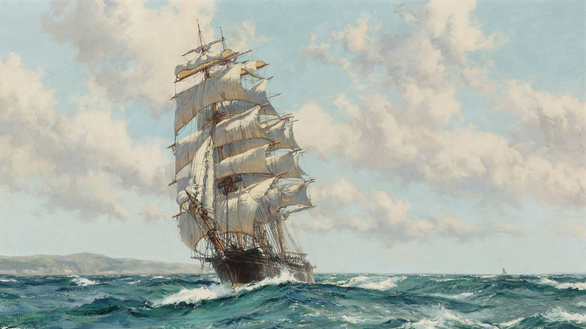 Sailing Ship Frigate Painting Wallpaper