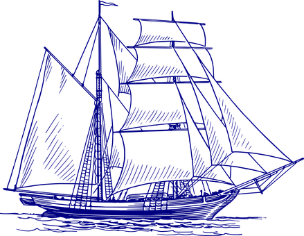 Sailing Ship Outline Art PNG