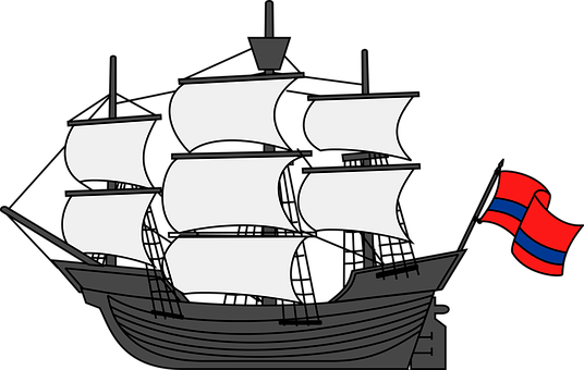 Sailing Ship Silhouettewith Flag PNG