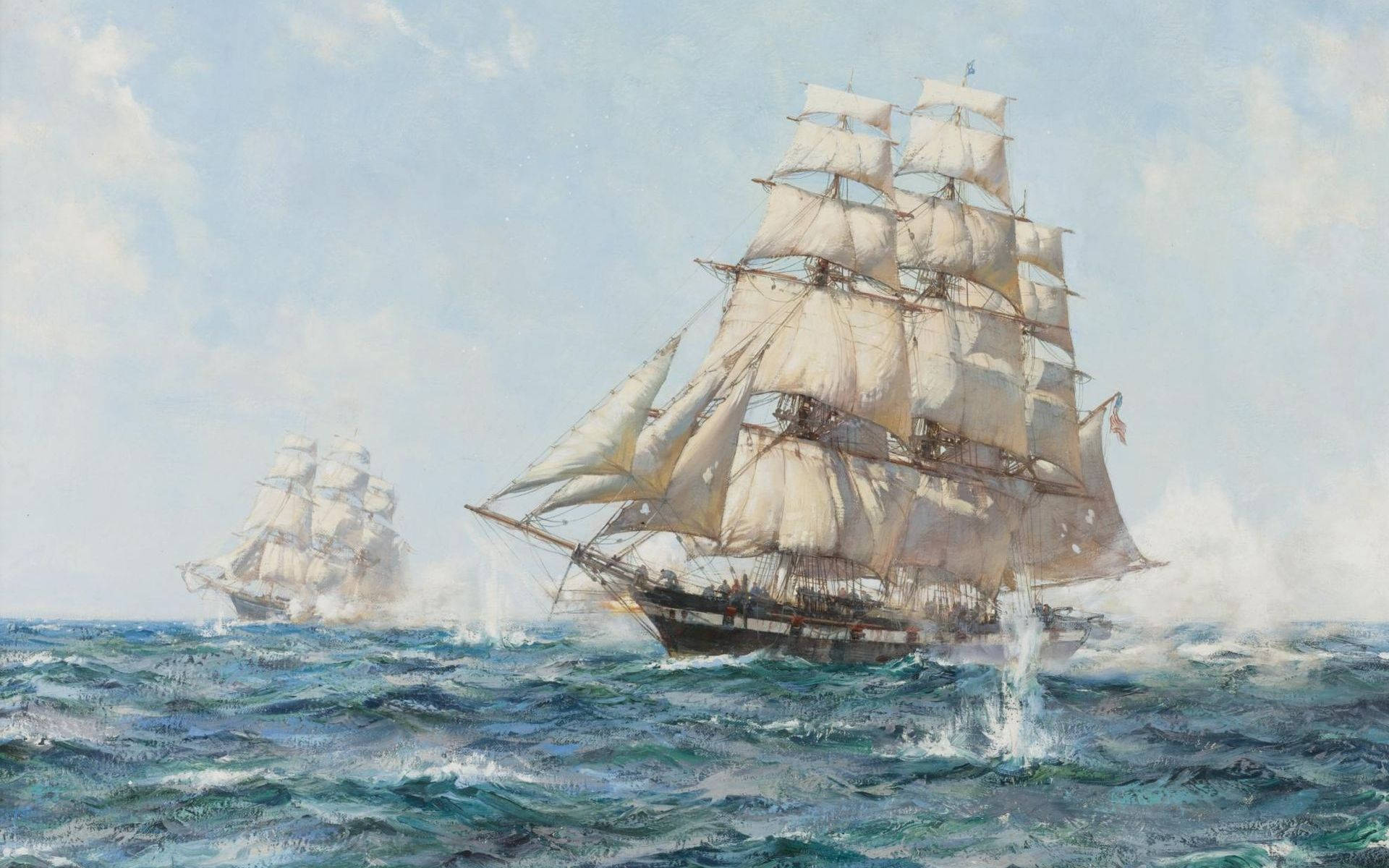 Sailing Ships Cannon Battle Wallpaper
