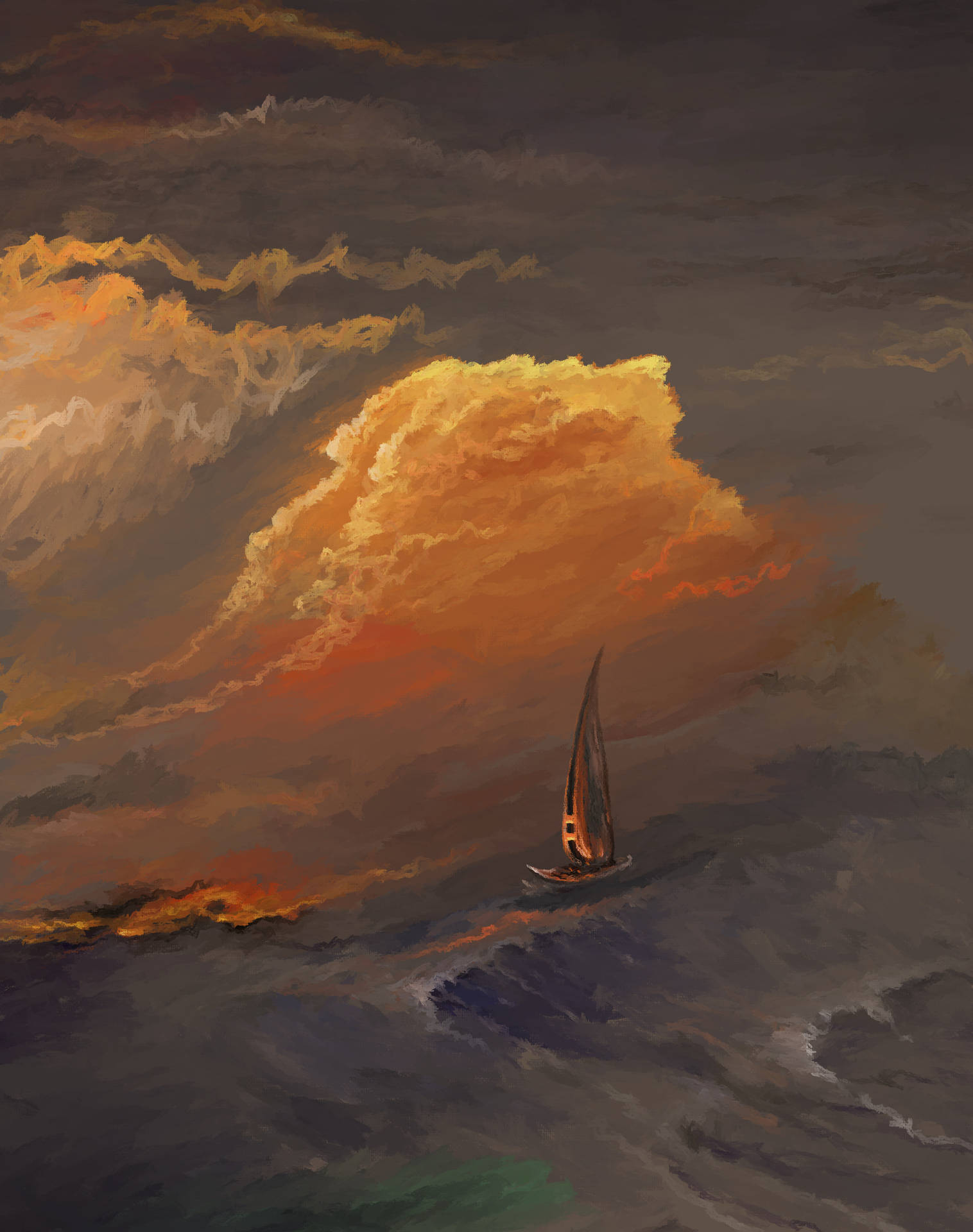 Navegandoen Las Grandes Olas - Pintura Fondo de pantalla