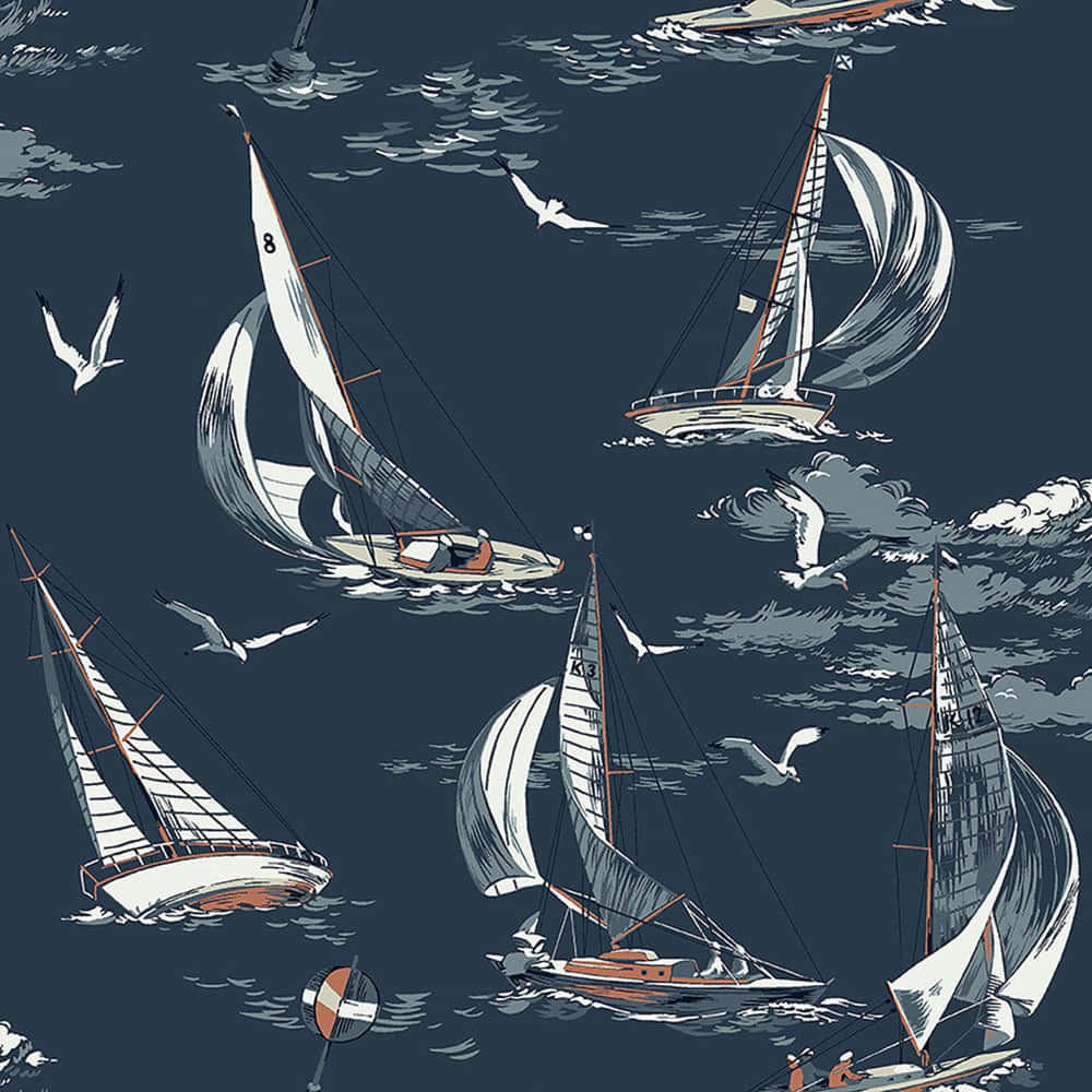 Motif De Vessels Nautiques Et Mouettes Fond d'écran