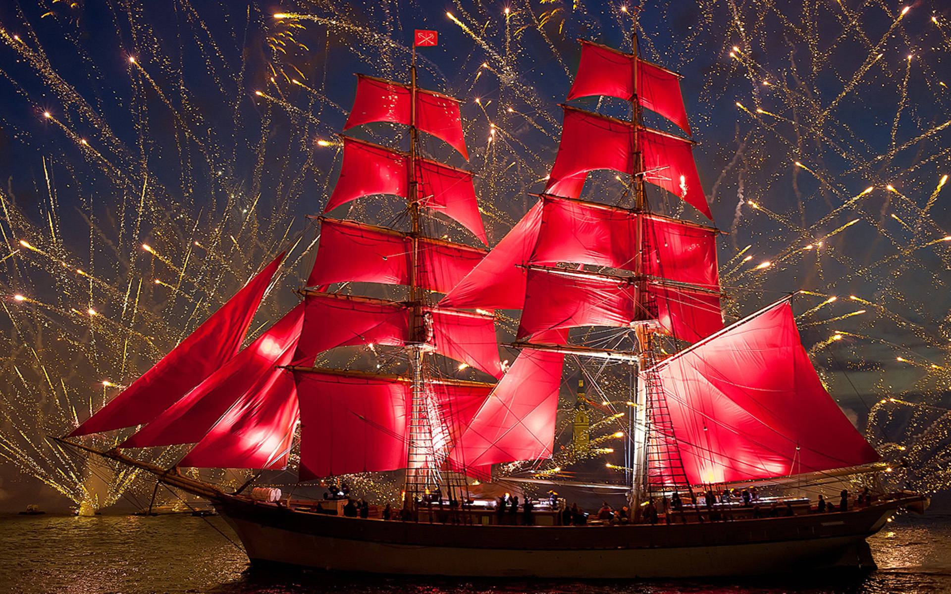 Sailing With Red Sails Wallpaper