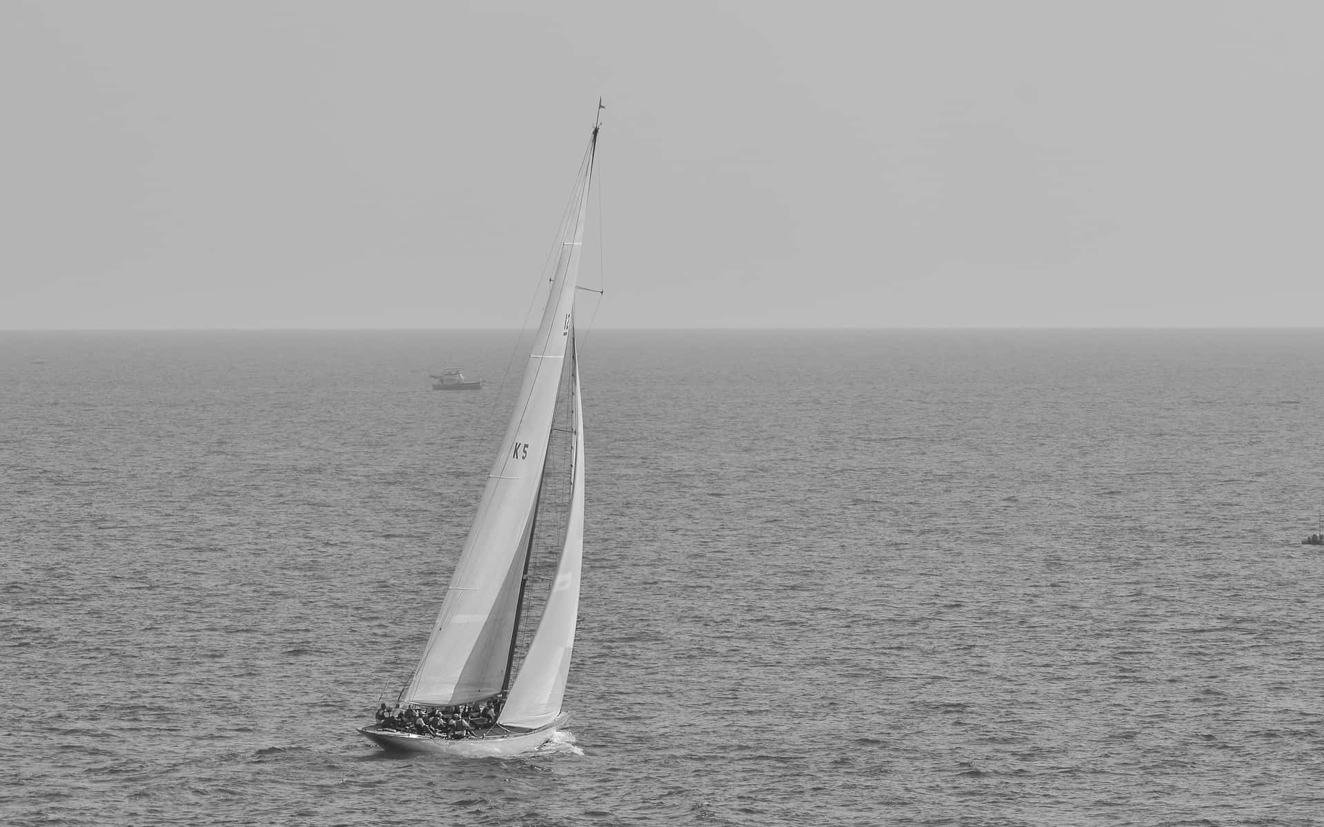 Sailing Yacht Monochrome Ocean Scene Wallpaper