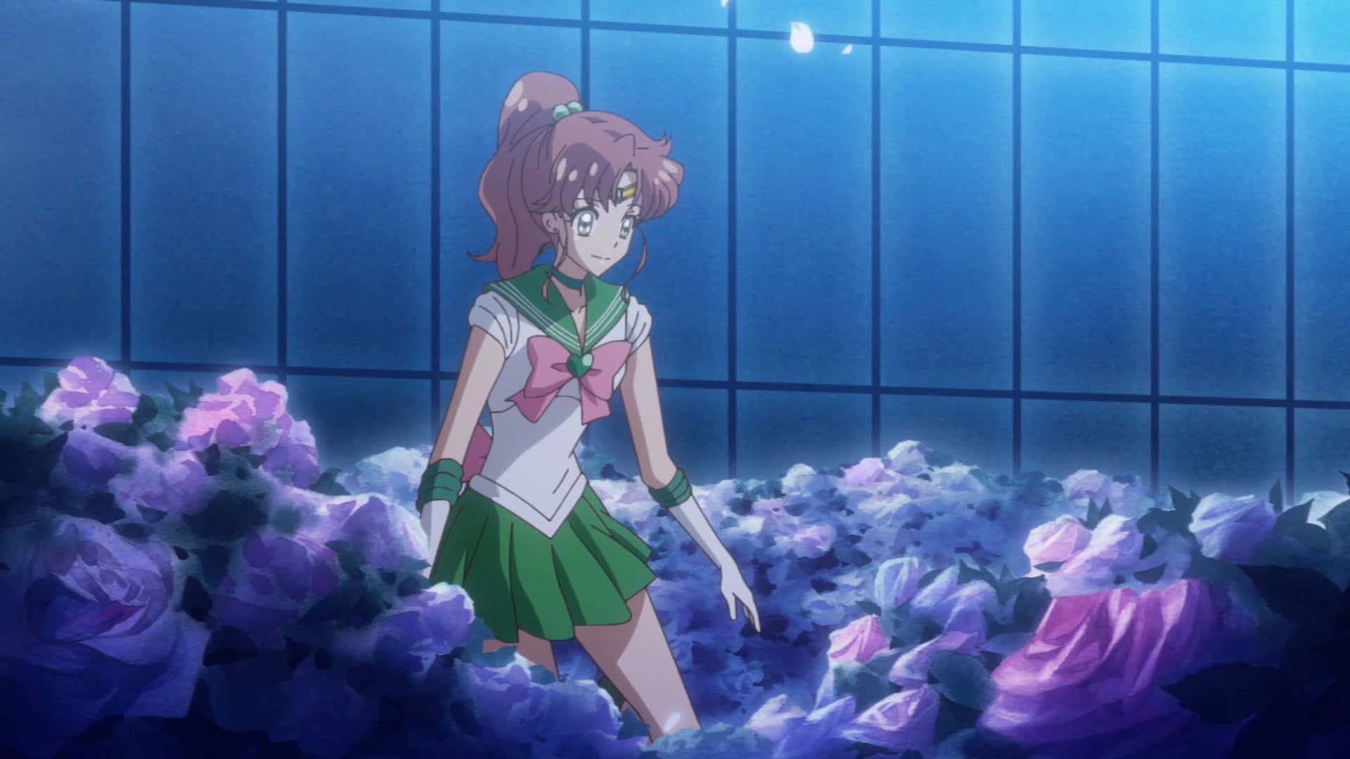 The brave and powerful Sailor Jupiter stands tall and proud. Wallpaper