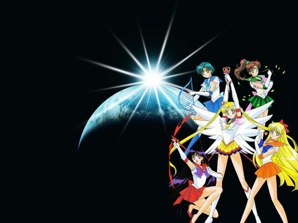 Diefünf Sailor Senshi - Sailor Moon, Sailor Merkur, Sailor Mars, Sailor Jupiter Und Sailor Venus - Arbeiten Gemeinsam Zum Wohl Der Welt.