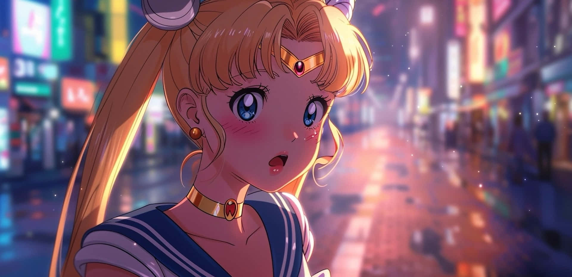 Sailor Moon City Lights Surprise Wallpaper