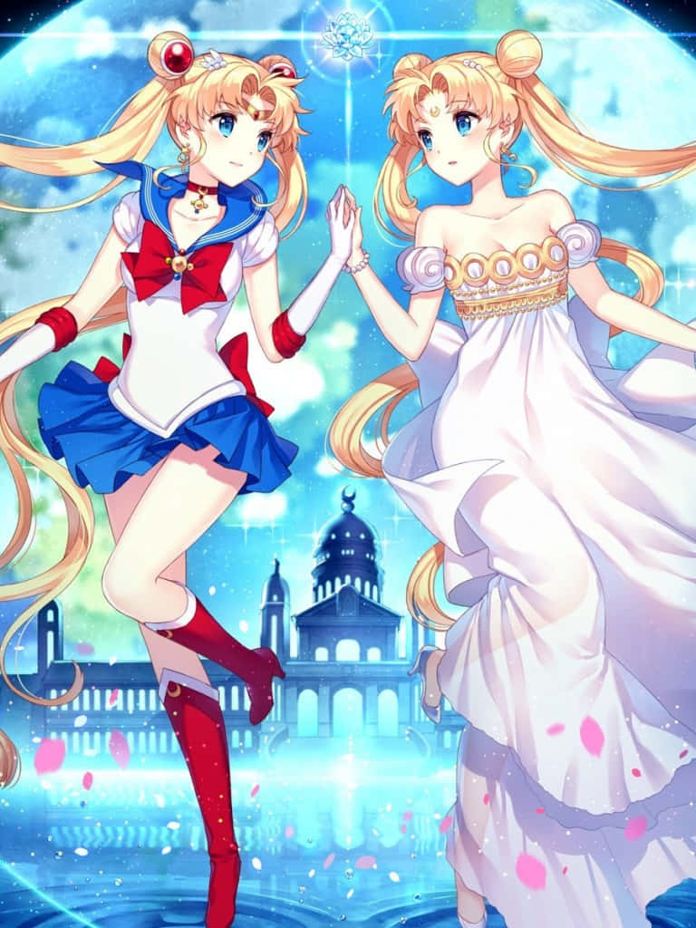 Two Anime Girls In A Blue Dress Wallpaper