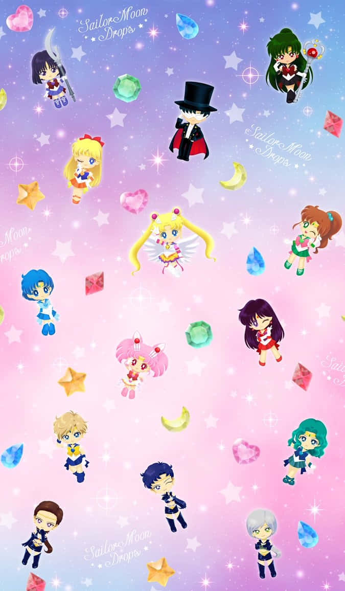 A vibrant and colorful Sailor Moon Pattern Wallpaper