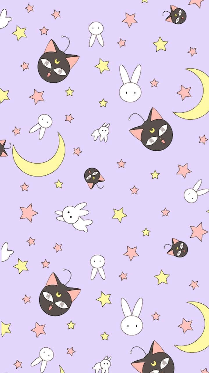 Cute Luna Sailor Moon Pattern Wallpaper