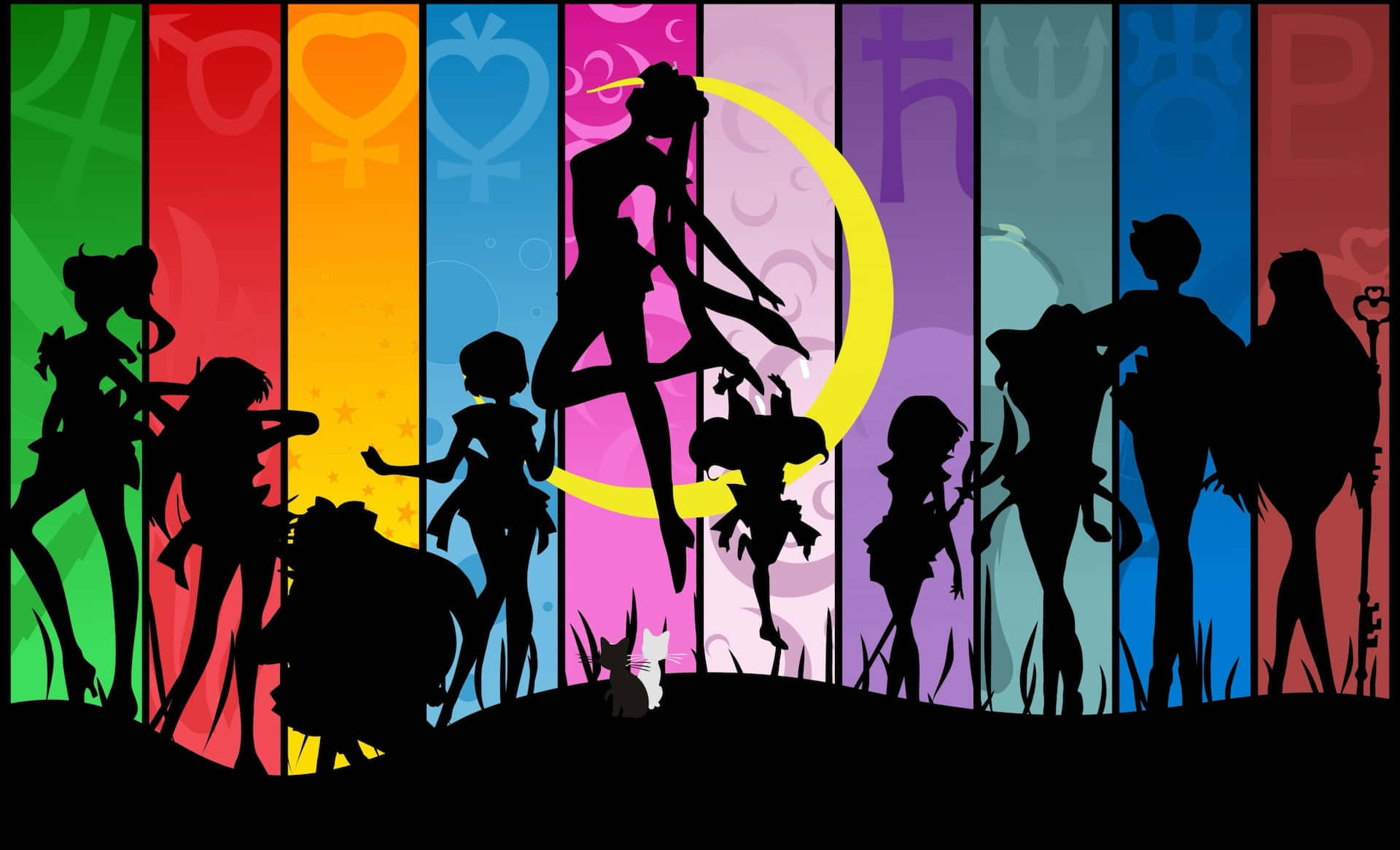 Sailor Moon Silhouette Rainbow Background Wallpaper