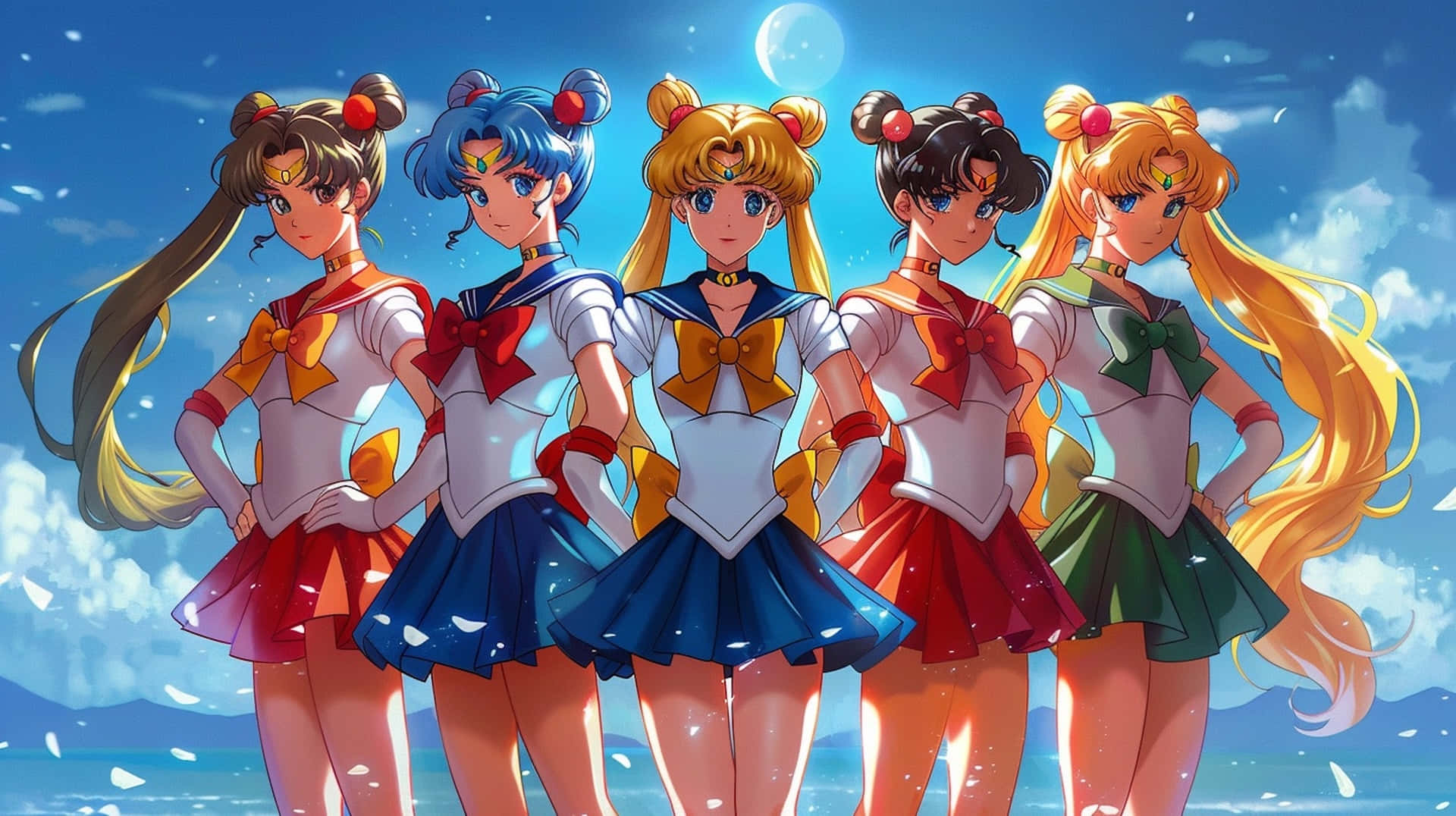 Sailor Moon Team Beach Backdrop Wallpaper