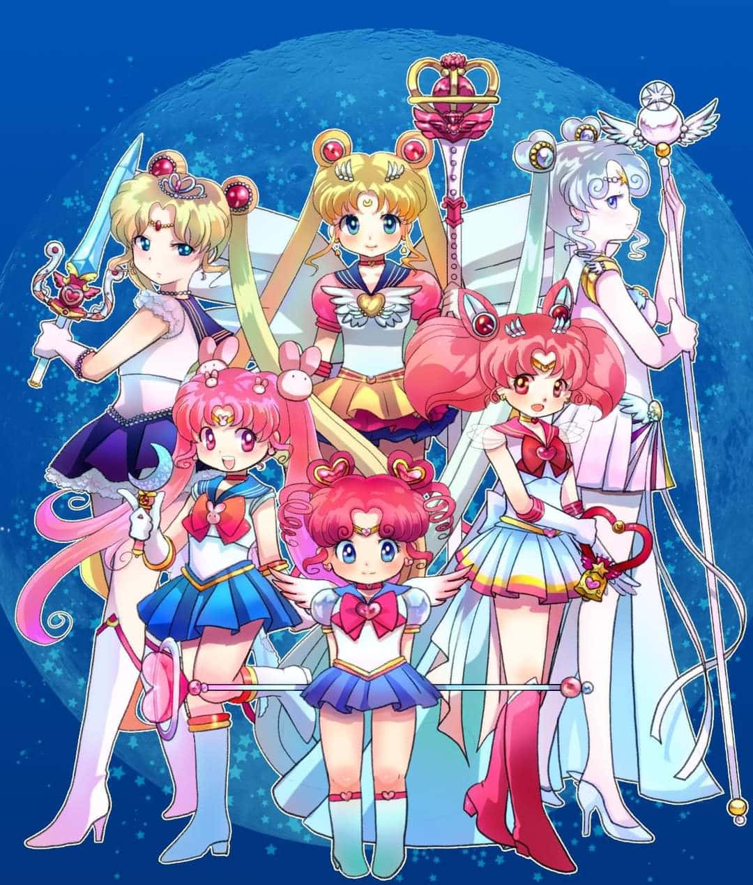 Sailor Moonand Team Cosmic Backdrop Wallpaper