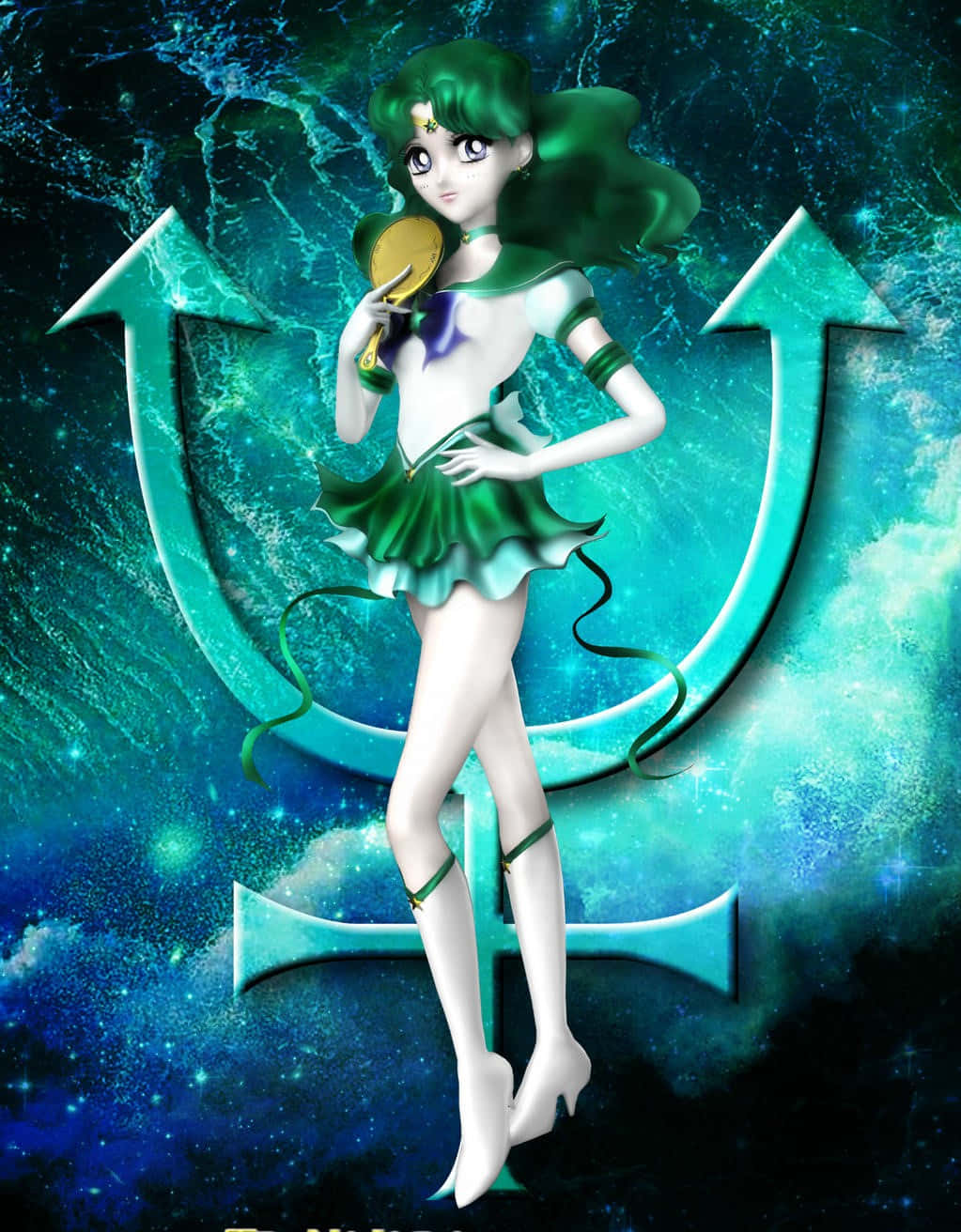 Standing tall and proud, Sailor Neptune stands ready to defend her realm. Wallpaper
