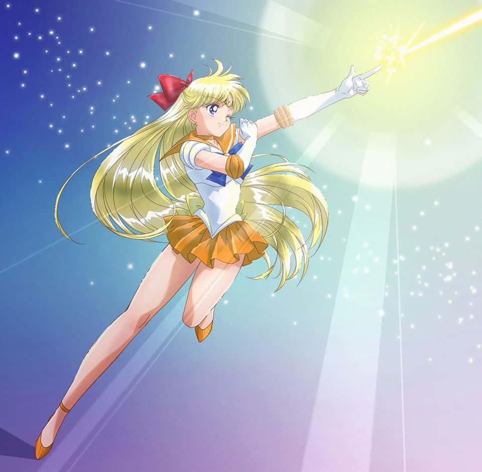 Sailor Venus in Her Glowing Star-Themed Outfit Wallpaper