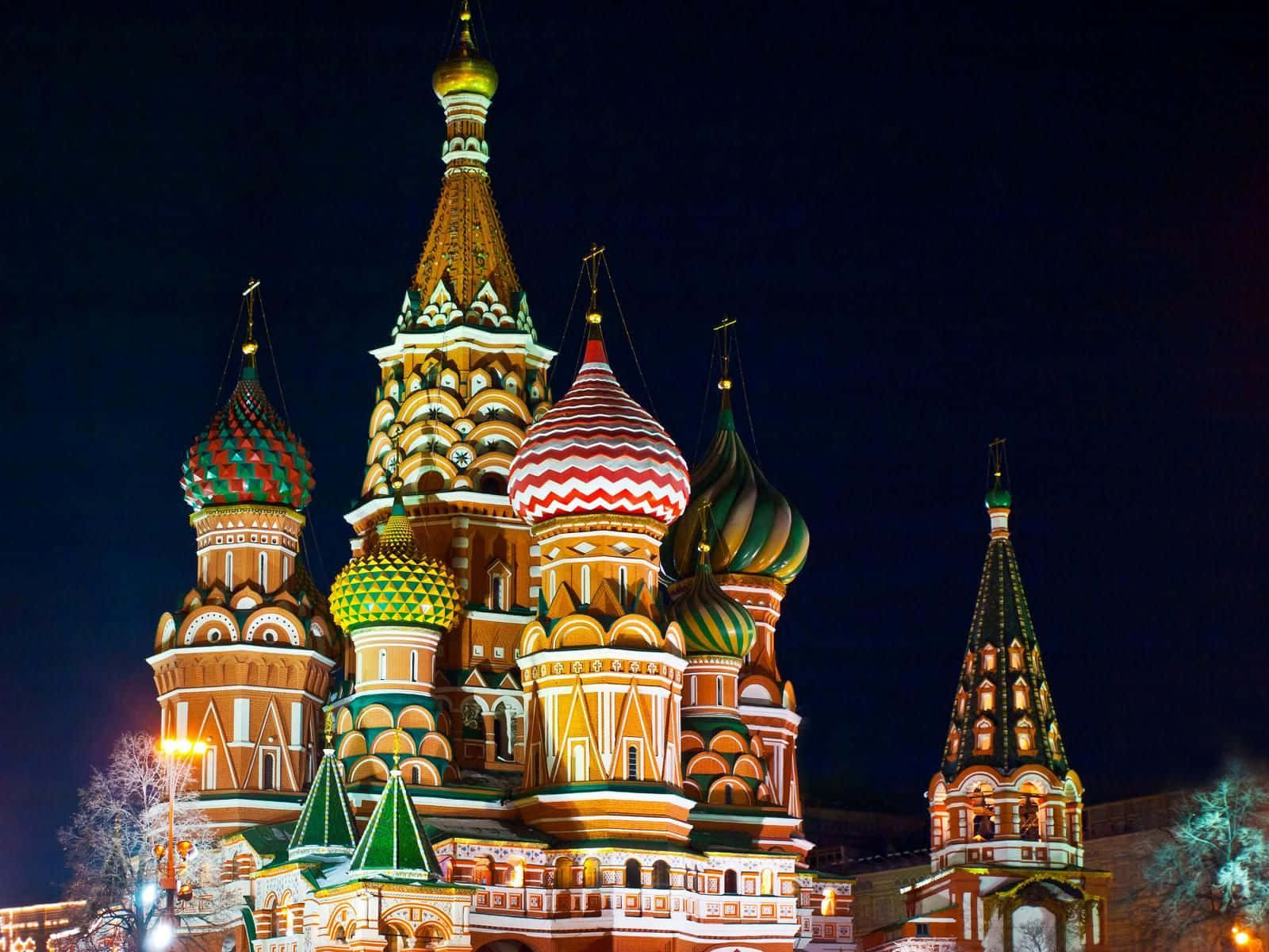 Magnificent Saint Basil's Cathedral Illuminated on a Snowy Winter Evening Wallpaper