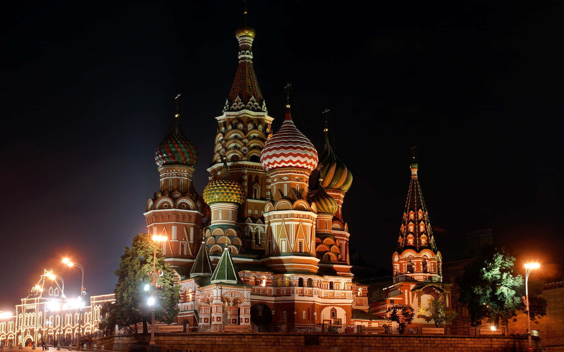 Saint Basil's Cathedral With Some Illuminated Parts Wallpaper