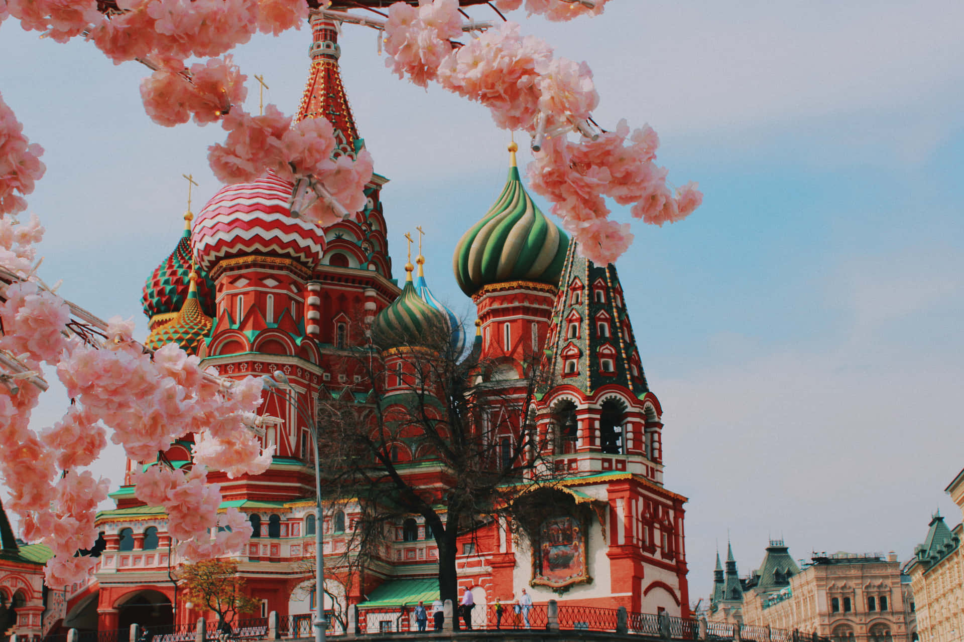 Saint Basils Cathedral With Cherry Blossoms Wallpaper