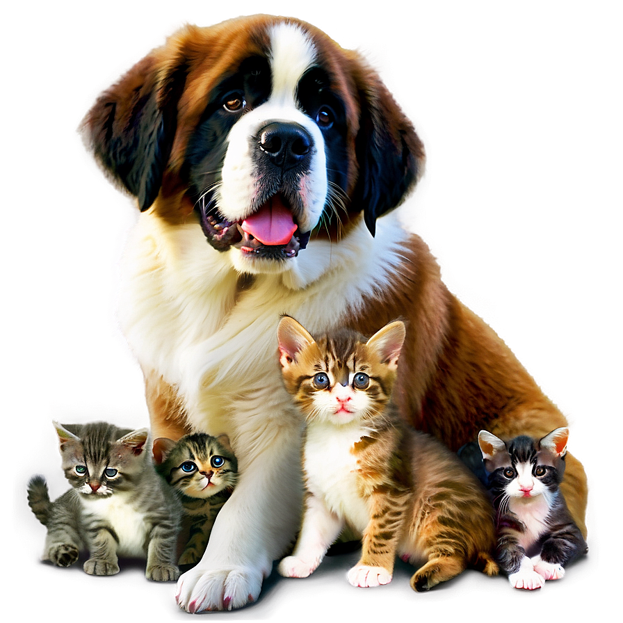 Saint Bernard And Kittens Png 06252024 PNG