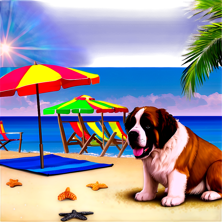 Saint Bernard At The Beach Png 06252024 PNG