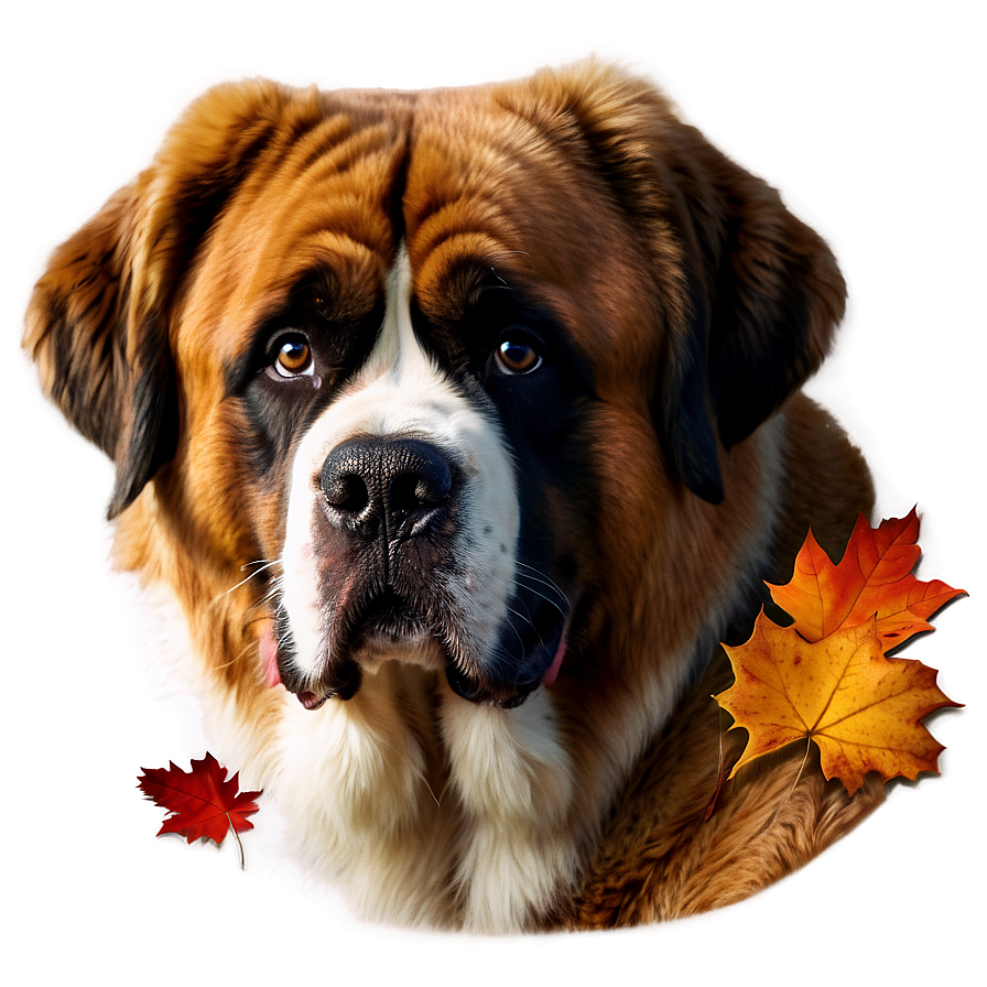 Saint Bernard In Autumn Leaves Png Gyw91 PNG