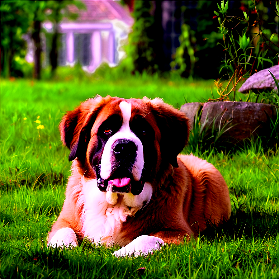 Saint Bernard Lying In Grass Png 3 PNG