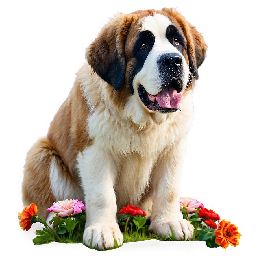 Saint Bernard With Flowers Png 06252024 PNG