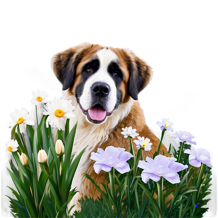 Saint Bernard With Flowers Png Qmw89 PNG