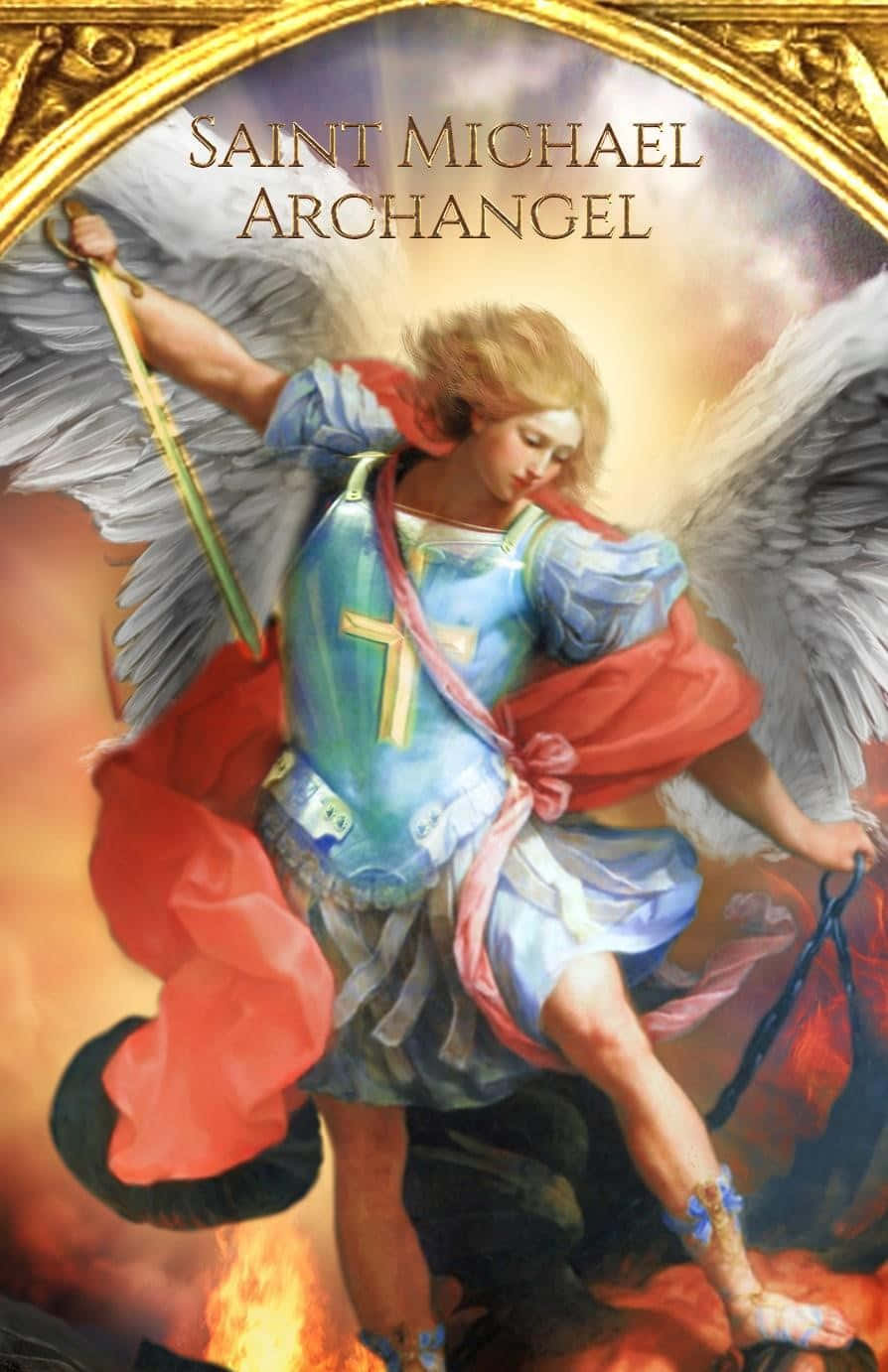 Saint Michael Triumphantly Defeating Evil Wallpaper