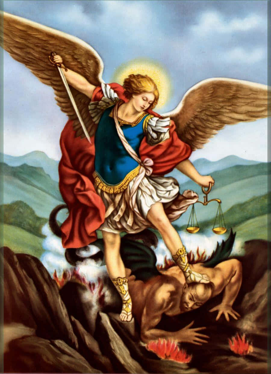 Powerful Saint Michael Defeating Evil Wallpaper