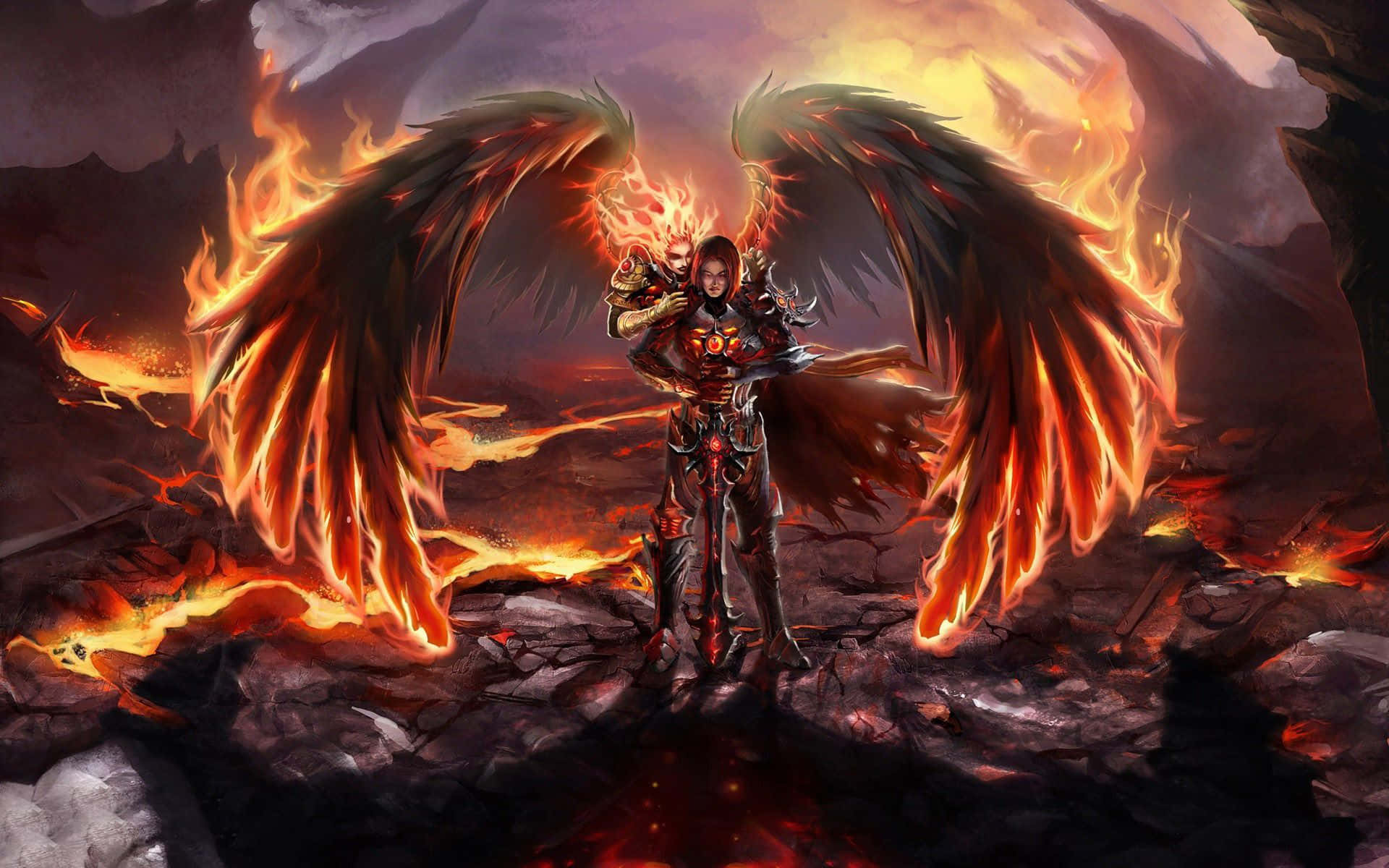 A Demon With Wings Standing In A Fire