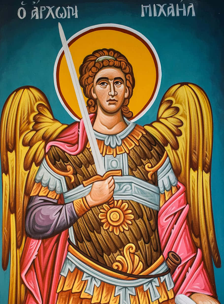 A Painting Of An Angel Holding A Sword