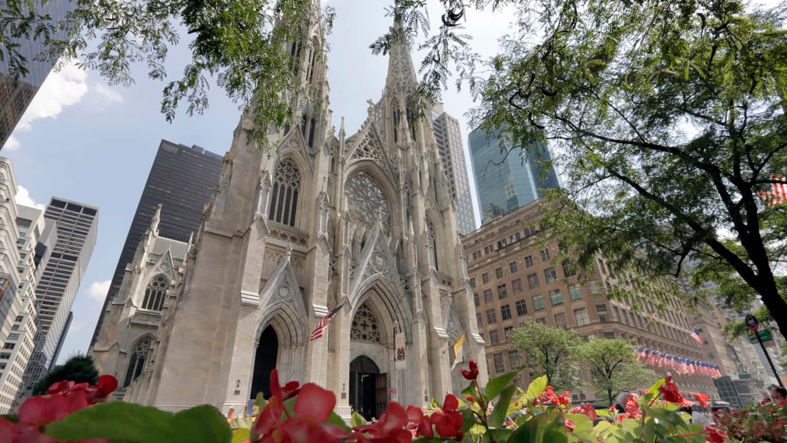 Saint Patrick's Cathedral Among Flowers Wallpaper