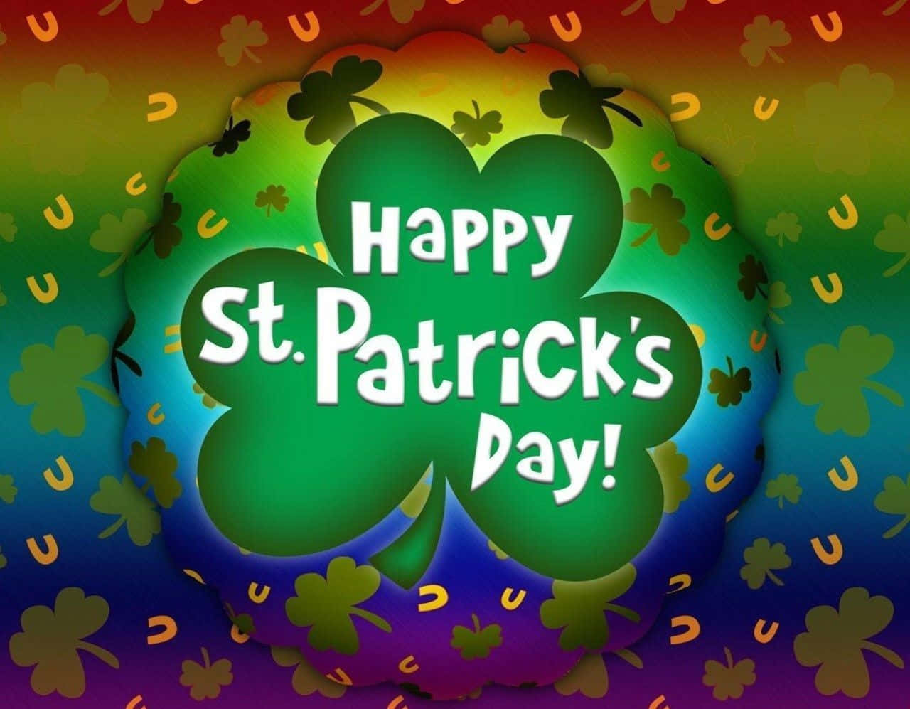 A festive Saint Patrick's Day background with a leprechaun, gold coins, and shamrocks
