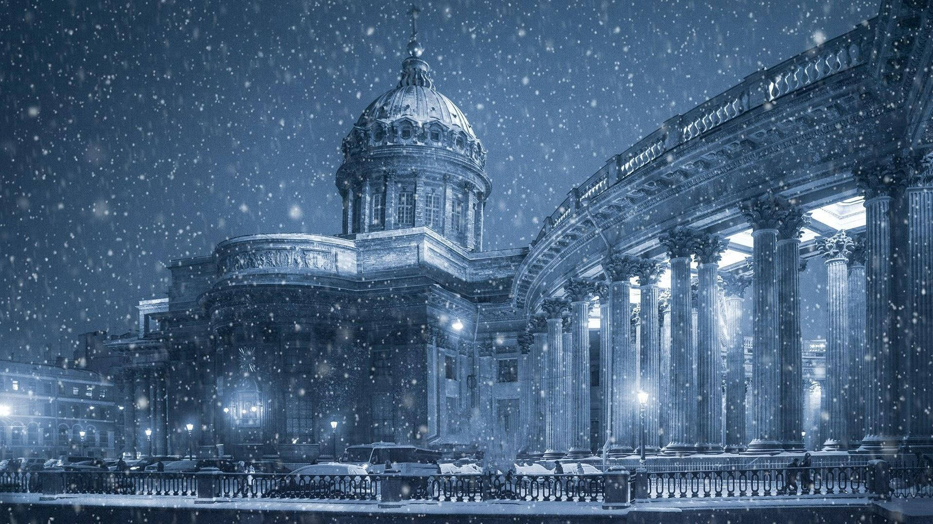 Saint Petersburg On A Snowy Night Wallpaper