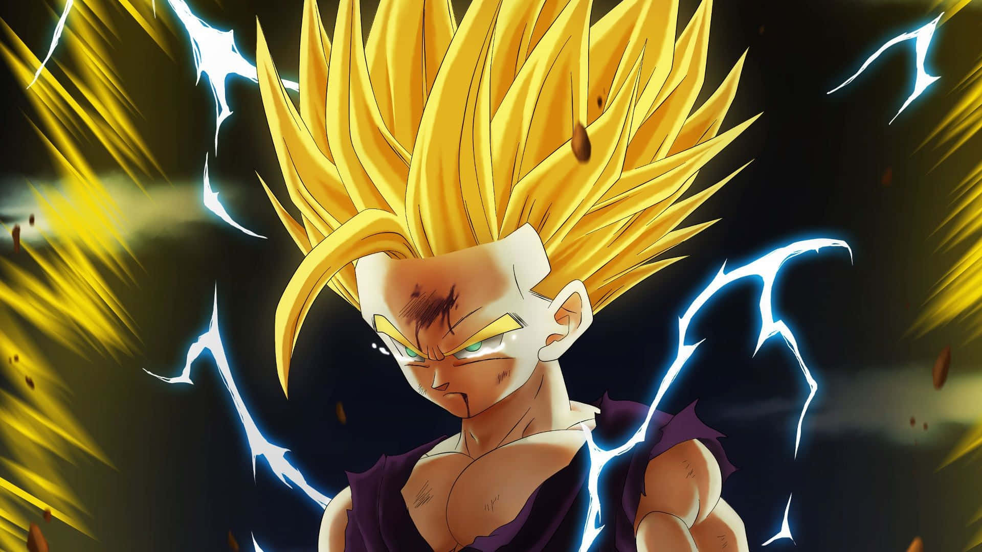 A fierce Saiyan warrior stands tall, ready to fight. Wallpaper