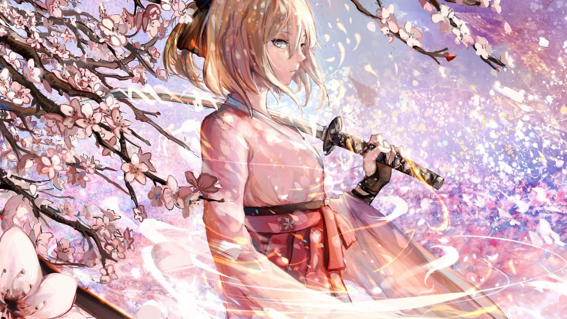 Chicasamurái De Sakura En El Anime Fate Grand Order. Fondo de pantalla