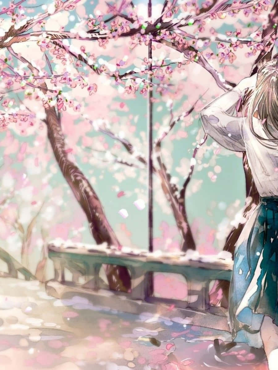 Nyd de smukke sakura-blomster i anime-verden! Wallpaper