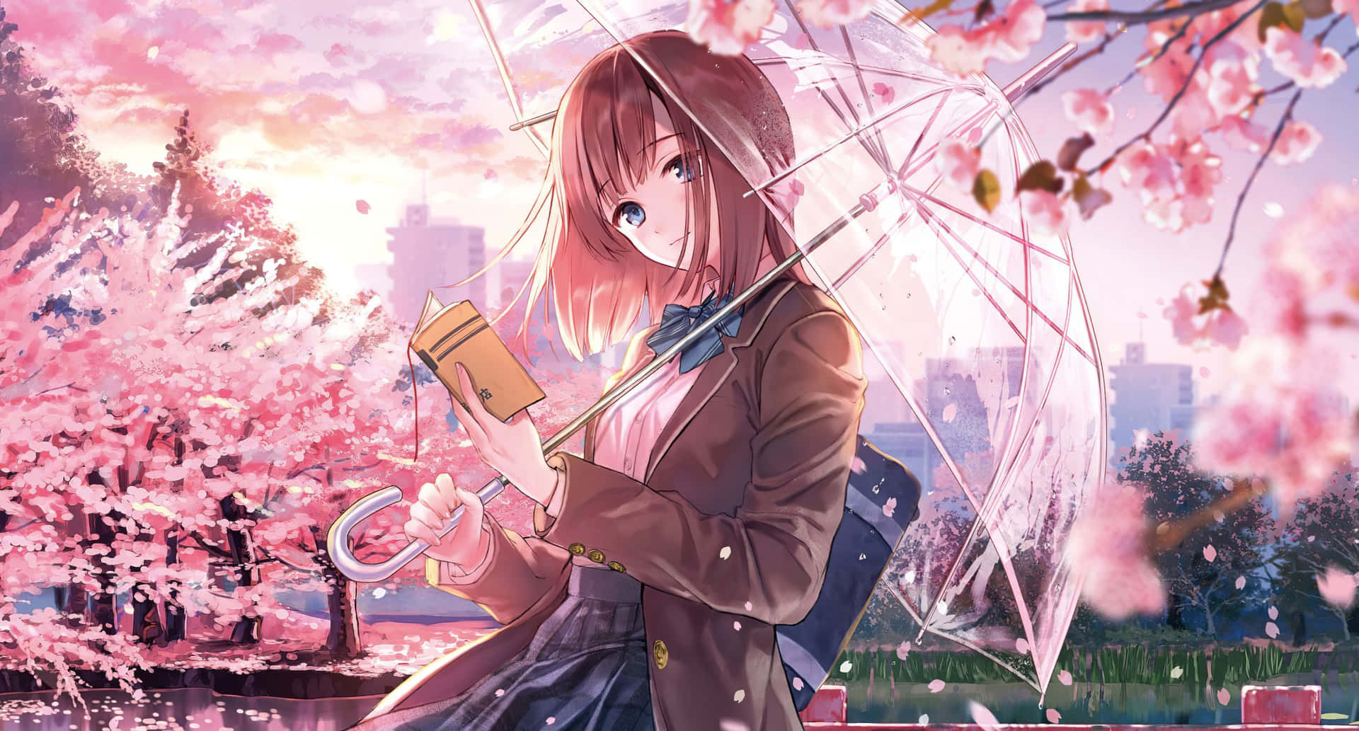 Aesthetic Sakura Anime School Girl Wallpaper