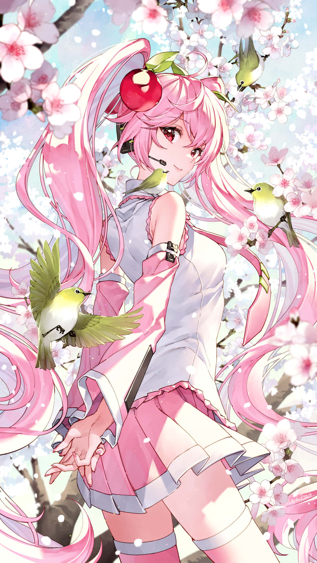 Download A dreamy pink landscape with Sakura Miku standing in the center  Wallpaper  Wallpaperscom