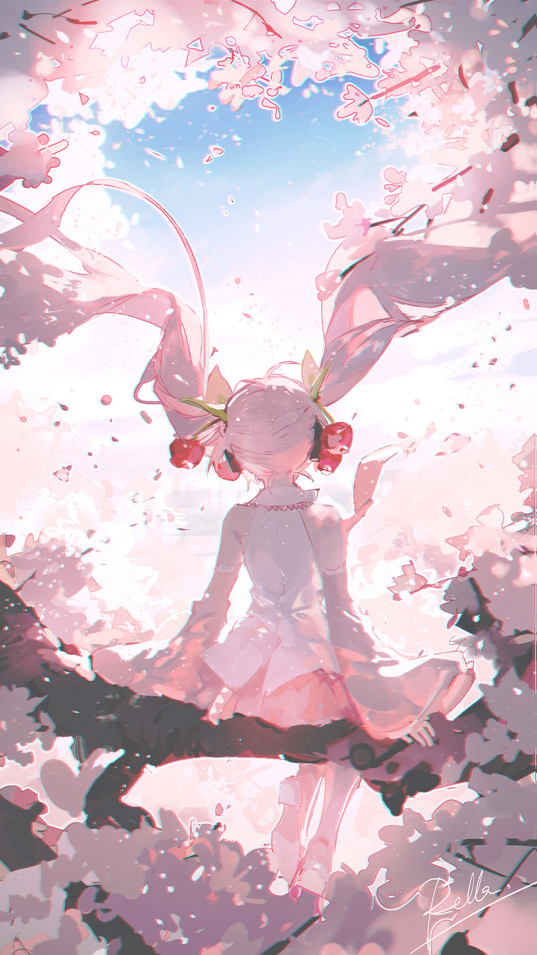 Sakura Miku i foråret på et tapet Wallpaper