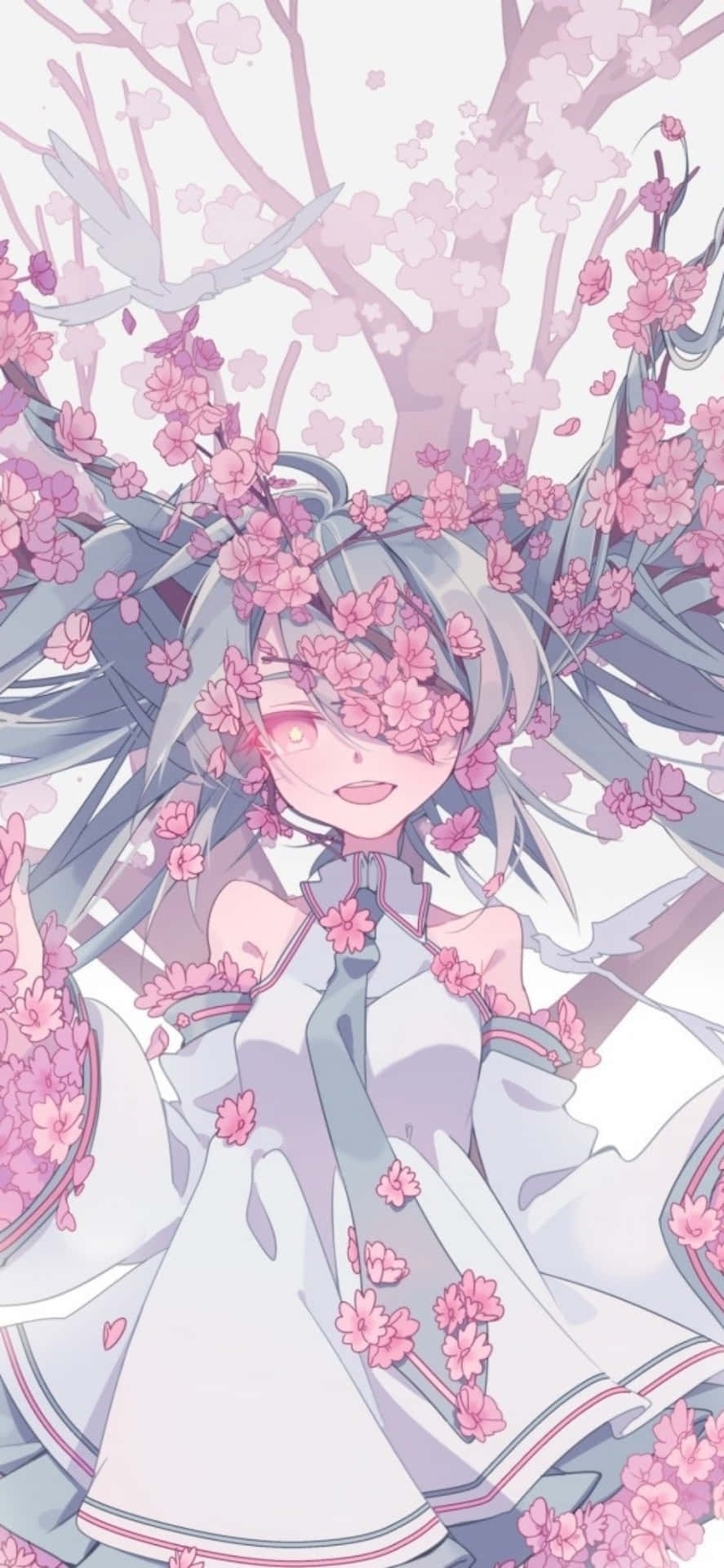 Sakuramiku Abrazando La Temporada De Flores De Cerezo. Fondo de pantalla