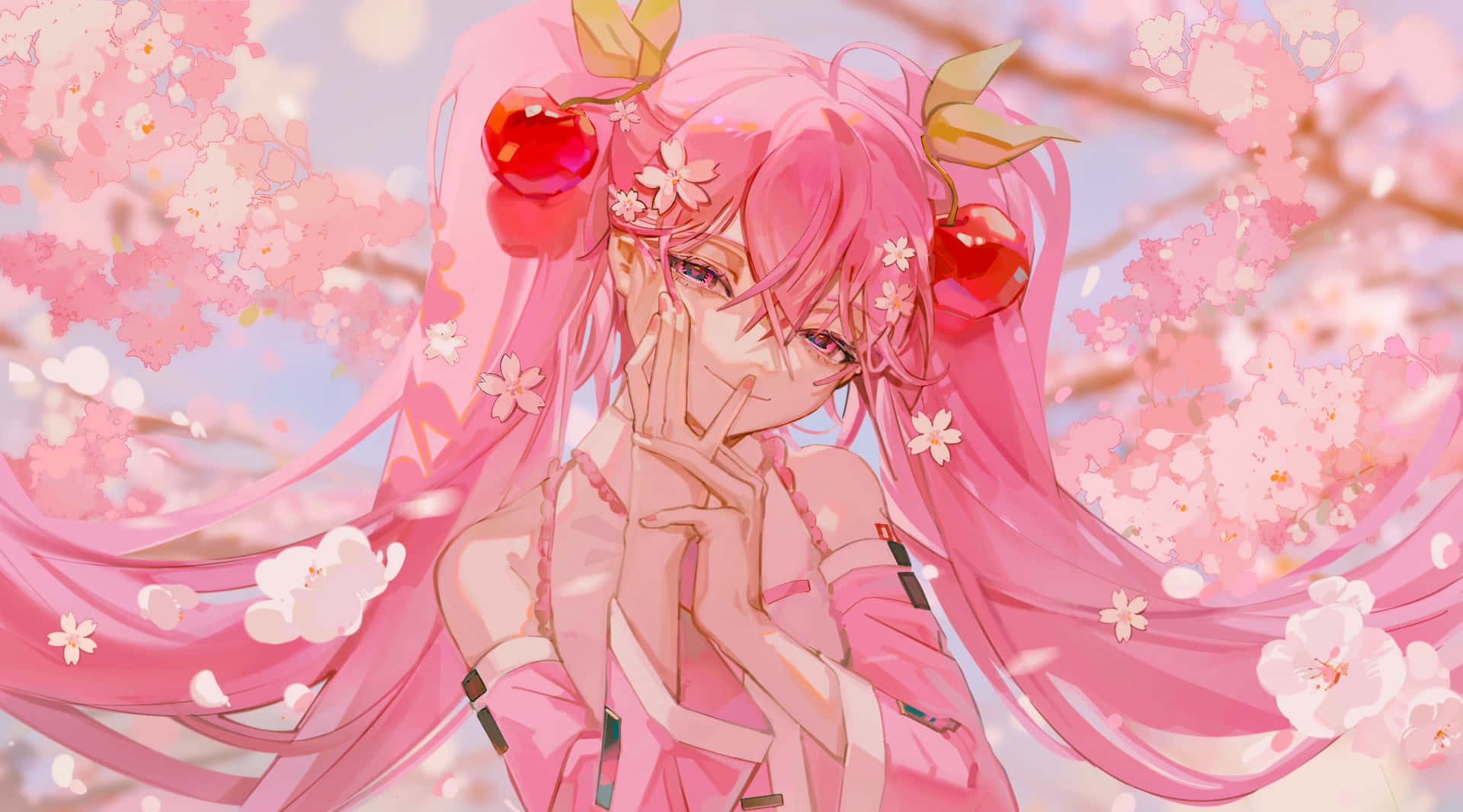 The mysterious goddess of cherry blossoms, Sakura Miku Wallpaper