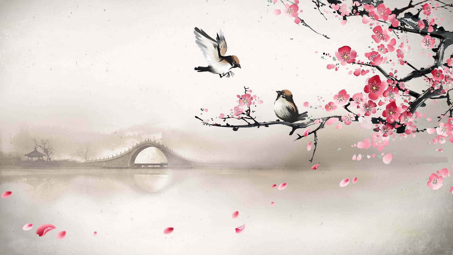 Two Birds Are Flying Over A Bridge Wallpaper